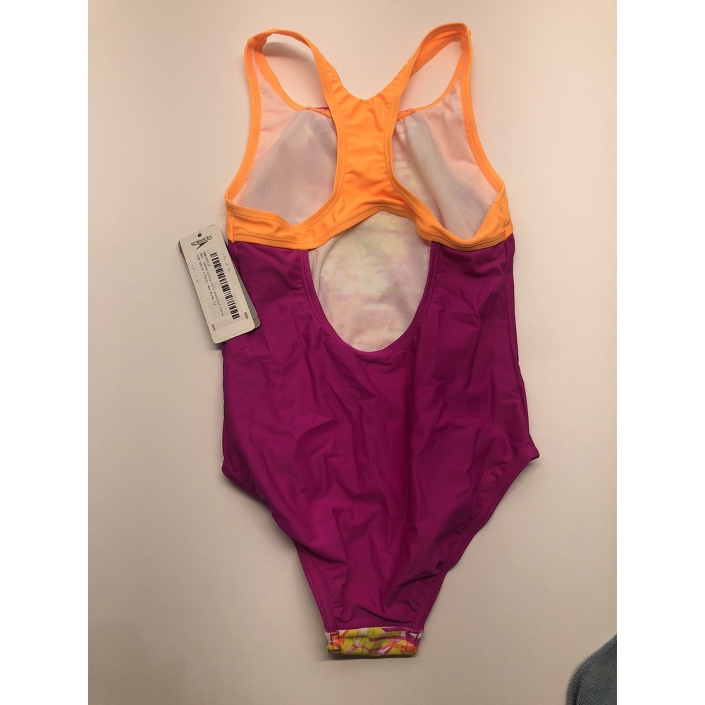 Speedo Girl's Racerback Violet Orange Floral One Piece Swimsuit Size 12 - Picture 4 of 5